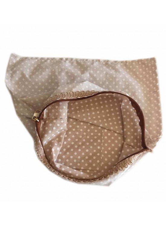 Çanta Aksesuar 28X28 Cm Dikilmiş Fermuarlı Astar Minik Puantiyeli Sütlü Kahve Renk