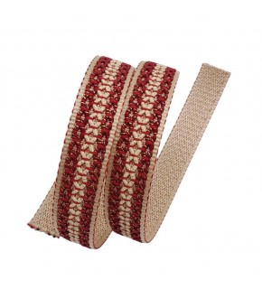 Çanta Aksesuar 3 cm Polyester Kolon Bej Kırmızı Simli 1 Metre