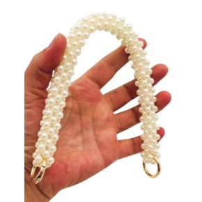 Çanta Aksesuar 31 cm Krem Boncuklu Kare Model Çanta Sapı Yaylı Halkalı