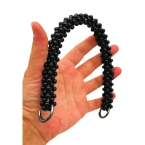 Çanta Aksesuar 31 cm Siyah Boncuklu Kare Model Çanta Sapı Yaylı Halkalı