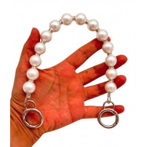 Çanta Aksesuar 34 cm  İncili Çanta Sapı Gümüş  Metalli