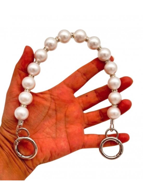 Çanta Aksesuar 34 cm  İncili Çanta Sapı Gümüş  Metalli