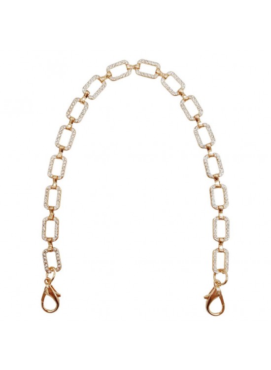 Çanta Aksesuar 35 cm Light Gold Renk Taşlı Kancalı Çanta Zinciri