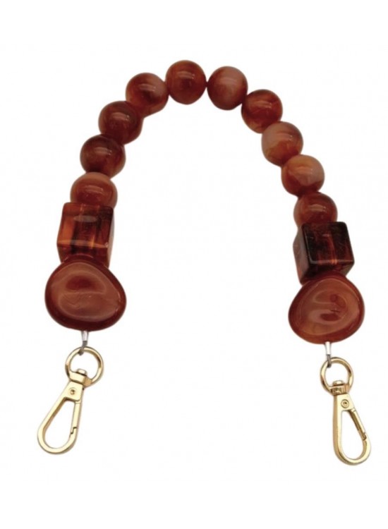 Çanta Aksesuar 36 cm Koyu Tarçın Boncuklu Çanta Sapı Yaylı Halkalı