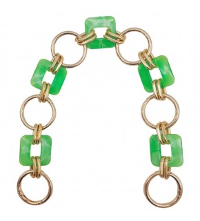 Çanta Aksesuar 38 cm Kare Akrilik Yaylı Halkalı Çanta Zinciri Açık Yeşil Renk Light Gold Metalli