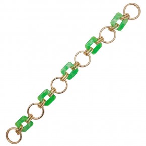 Çanta Aksesuar 38 cm Kare Akrilik Yaylı Halkalı Çanta Zinciri Açık Yeşil Renk Light Gold Metalli