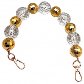 Çanta Aksesuar 38 cm Şeffaf- Gold  Boncuklu Çanta Sapı Light Gold Metalli