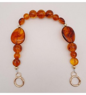 Çanta Aksesuar 38 cm Yaylı Halkalı Kehribar İncili Akrilik Zincir Light Gold Metalli