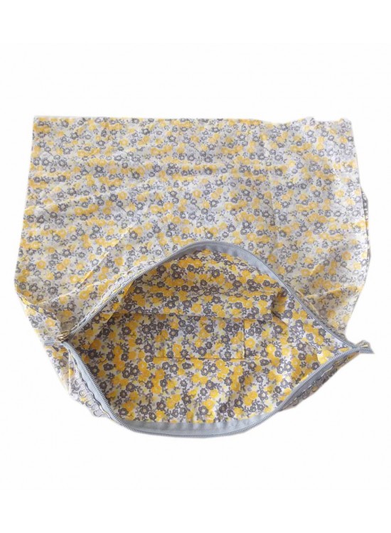 Çanta Aksesuar 38X38 Cm Dikilmiş Halde Fermuarlı Astar Gri-Sarı Çiçek