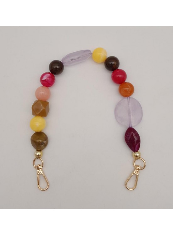 Çanta Aksesuar 39 cm Kancalı Renkli Akrilik Zincir Light Gold Metalli