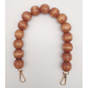 Çanta Aksesuar 40 cm Ahşap Boncuklu Taba Renk Kancalı Tek Sap Light Gold Metalli