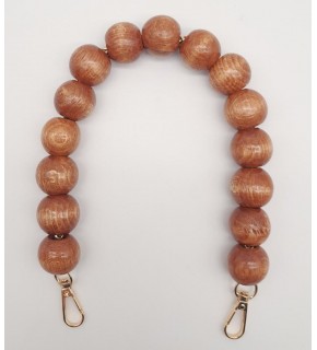 Çanta Aksesuar 40 cm Ahşap Boncuklu Taba Renk Kancalı Tek Sap Light Gold Metalli