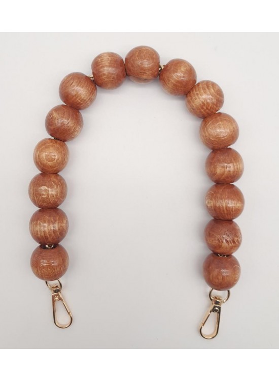 Çanta Aksesuar 40 cm Ahşap Boncuklu Taba Renk Kancalı Tek Sap Light Gold Metalli Çanta Aksesuar 40 cm Ahşap Boncuklu Taba Renk Kancalı Tek Sap Light Gold Metalli