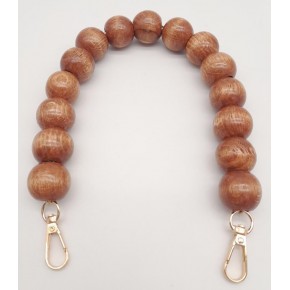 Çanta Aksesuar 40 cm Ahşap Boncuklu Taba Renk Kancalı Tek Sap Light Gold Metalli