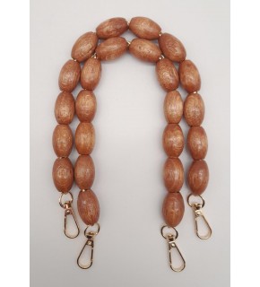 Çanta Aksesuar 40 cm Ahşap Oval Boncuklu Taba Renk Kancalı Çift Sap Light Gold Metalli