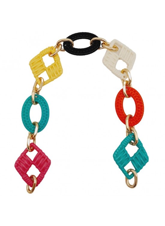 Çanta Aksesuar 40 cm Akrilik Görünümlü Renkli Zincir Light Gold Metalli