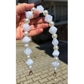 Çanta Aksesuar 40 cm Beyaz Renk İncili Çanta Sapı Kancalı