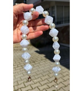 Çanta Aksesuar 40 cm Beyaz Renk İncili Çanta Sapı Kancalı