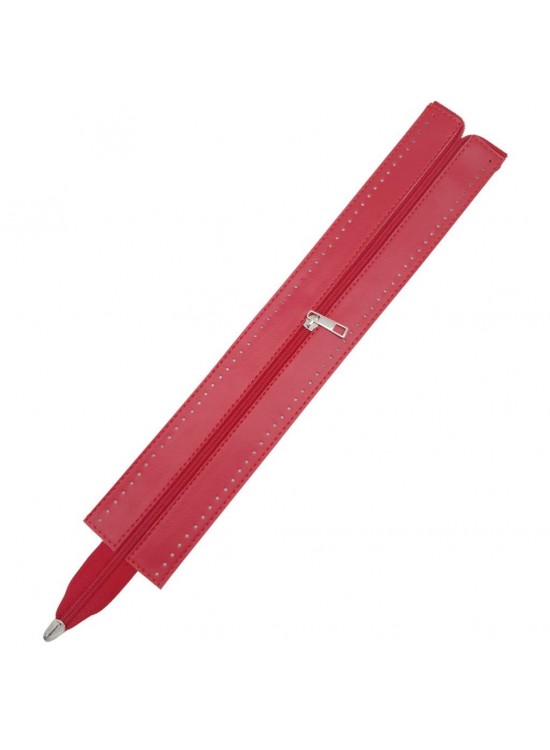 Çanta Aksesuar 40 cm Derili Fermuar Kırmızı Renk Gümüş Metalli