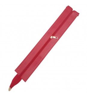 Çanta Aksesuar 40 cm Derili Fermuar Kırmızı Renk Light Gold Metalli