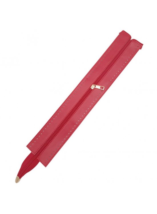 Çanta Aksesuar 40 cm Derili Fermuar Kırmızı Renk Light Gold Metalli