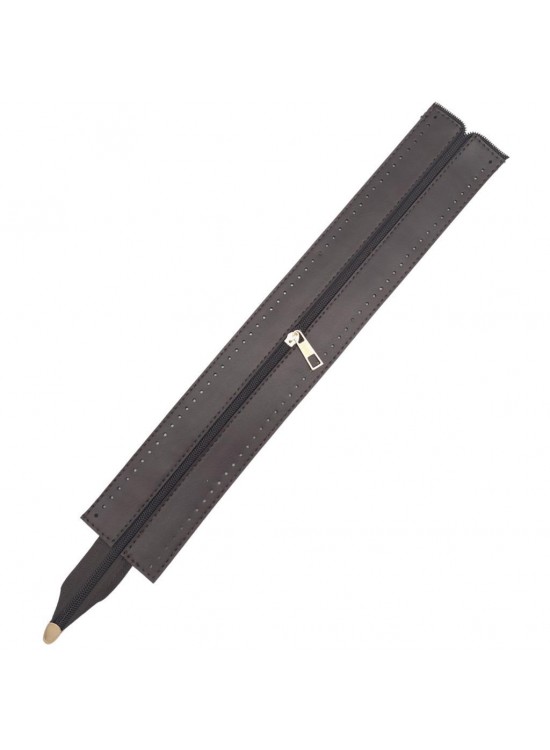 Çanta Aksesuar 40 cm Derili Fermuar Koyu Kahverengi Light Gold Metalli