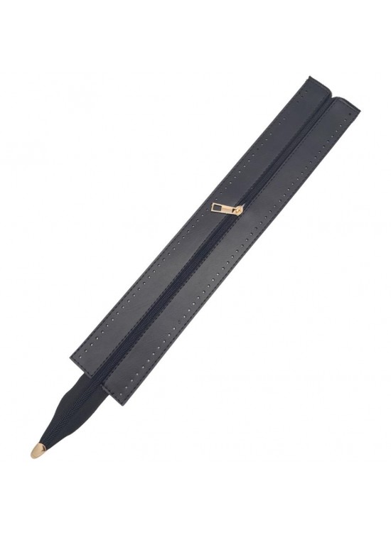 Çanta Aksesuar 40 cm Derili Fermuar Siyah Renk Light Gold Metalli