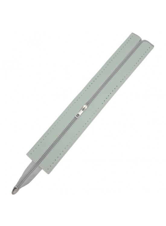 Çanta Aksesuar 40 cm Derili Fermuar Su Yeşili Renk Gümüş Metalli