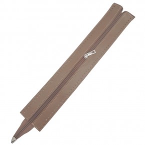 Çanta Aksesuar 40 cm Derili Fermuar Vizon Renk Gümüş Metalli