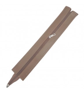 Çanta Aksesuar 40 cm Derili Fermuar Vizon Renk Gümüş Metalli