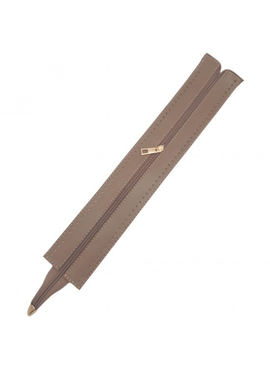 Çanta Aksesuar 40 cm Derili Fermuar Vizon Renk Light Gold Metalli