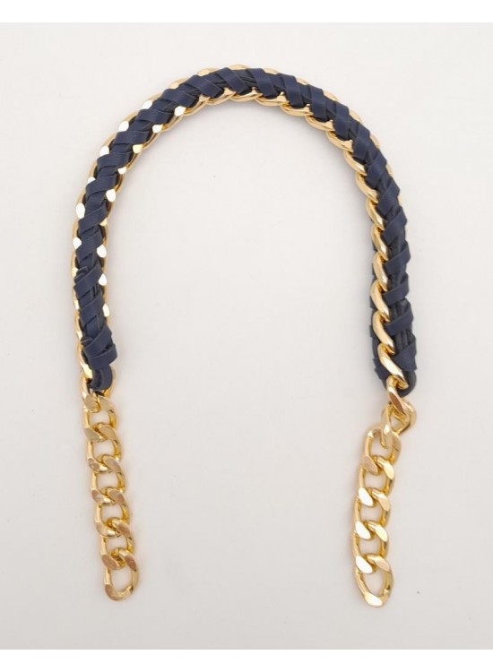 Çanta Aksesuar 40 cm Derili Zincir Lacivert Renk Light Gold Metalli