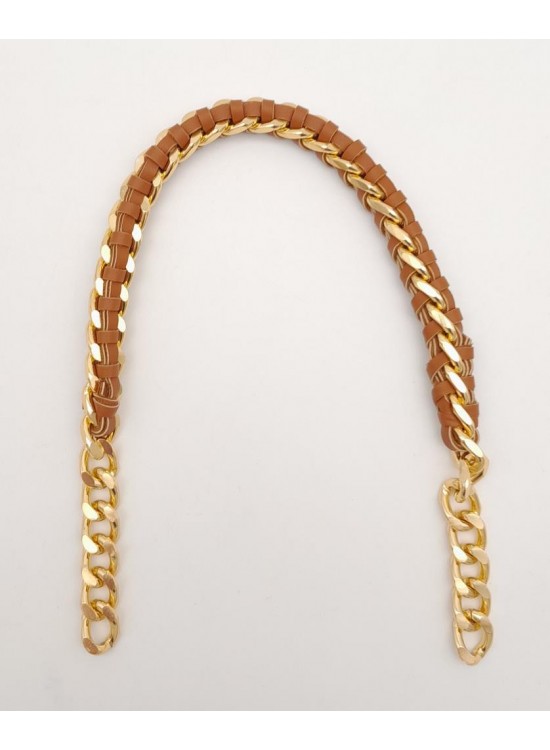 Çanta Aksesuar 40 cm Derili Zincir Taba Renk Light Gold Metalli