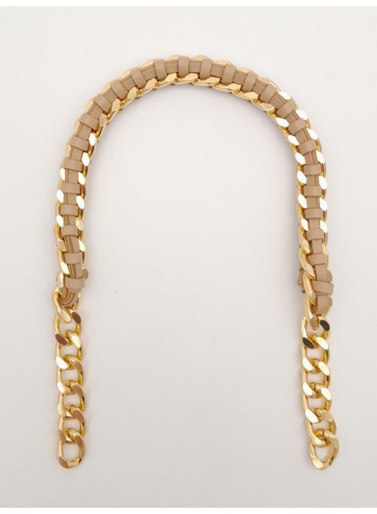 Çanta Aksesuar 40 cm Derili Zincir Vizon Renk Light Gold Metalli