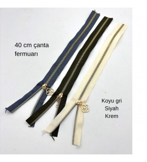 Çanta Aksesuar 40 Cm Fermuar Set Light Gold Metal Koyu Gri, Siyah, Krem Renk