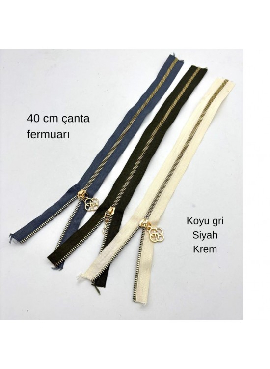 Çanta Aksesuar 40 Cm Fermuar Set Light Gold Metal Koyu Gri, Siyah, Krem Renk