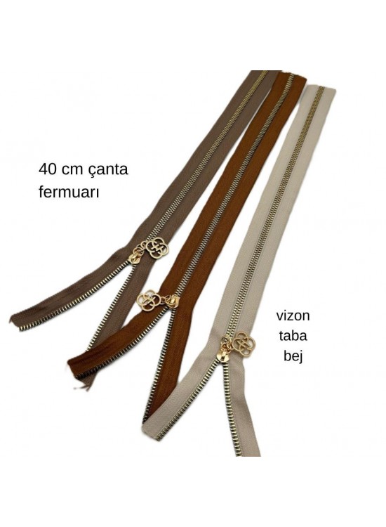 Çanta Aksesuar 40 Cm Fermuar Set Light Gold Metal Taba, Bej, Vizon Renk