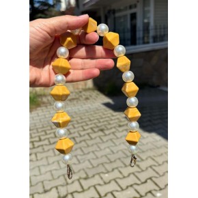 Çanta Aksesuar 40 cm Hardal Sarı Renk İncili Çanta Sapı Kancalı