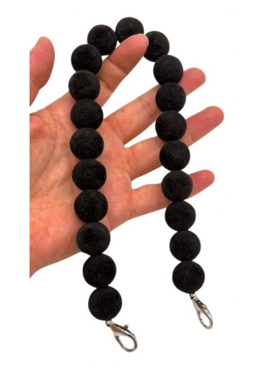 Çanta Aksesuar 40 Cm Kadife Siyah Renk Çanta Sapı Kancalı Gümüş Metalli