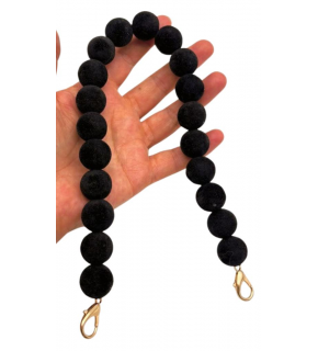 Çanta Aksesuar 40 Cm Kadife Siyah Renk Çanta Sapı Kancalı Light Gold Metalli