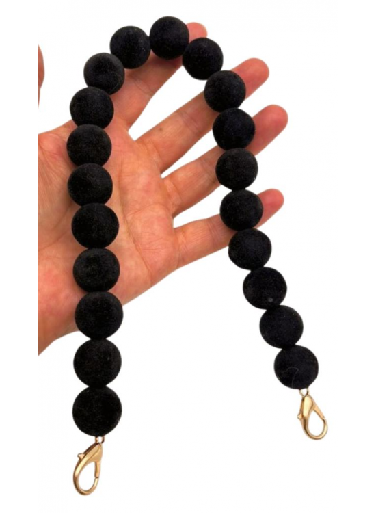 Çanta Aksesuar 40 Cm Kadife Siyah Renk Çanta Sapı Kancalı Light Gold Metalli