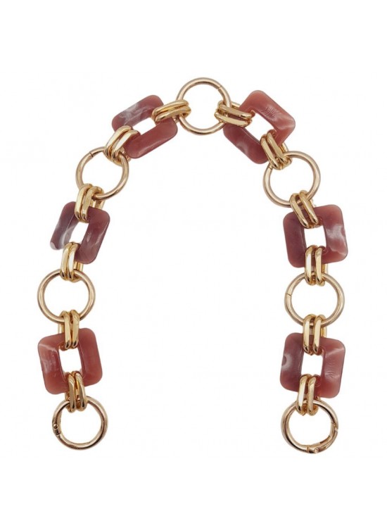 Çanta Aksesuar 40 cm Kare Akrilik Yaylı Halkalı Çanta Zinciri Gül Kurusu Renk Light Gold Metalli