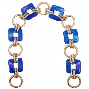 Çanta Aksesuar 40 cm Kare Akrilik Yaylı Halkalı Çanta Zinciri Mavi Renk Light Gold Metalli