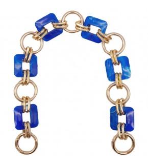 Çanta Aksesuar 40 cm Kare Akrilik Yaylı Halkalı Çanta Zinciri Mavi Renk Light Gold Metalli