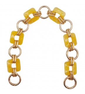 Çanta Aksesuar 40 cm Kare Akrilik Yaylı Halkalı Çanta Zinciri Sarı Renk Light Gold Metalli