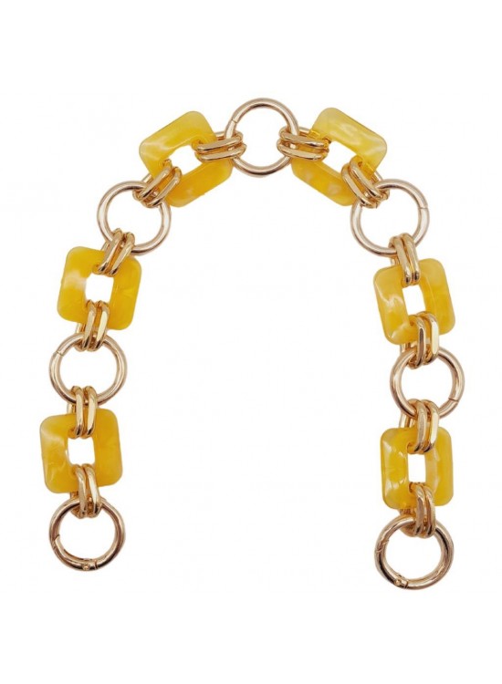 Çanta Aksesuar 40 cm Kare Akrilik Yaylı Halkalı Çanta Zinciri Sarı Renk Light Gold Metalli