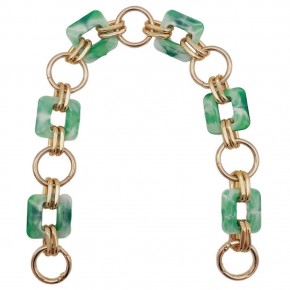 Çanta Aksesuar 40 cm Kare Akrilik Yaylı Halkalı Çanta Zinciri Yeşil Renk Light Gold Metalli