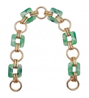 Çanta Aksesuar 40 cm Kare Akrilik Yaylı Halkalı Çanta Zinciri Yeşil Renk Light Gold Metalli