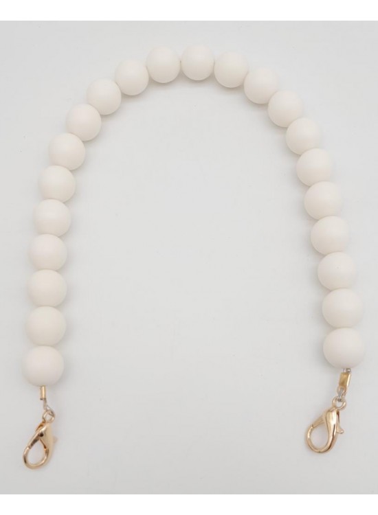 Çanta Aksesuar 40 cm Mat Beyaz 1.5 cm Boncuklu Kancalı Sap Light Gold Metalli