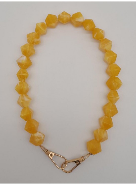 Çanta Aksesuar 40 cm Mini Sekizgen Akrilik Hardal Renk Çanta Sapı Light Gold Metalli